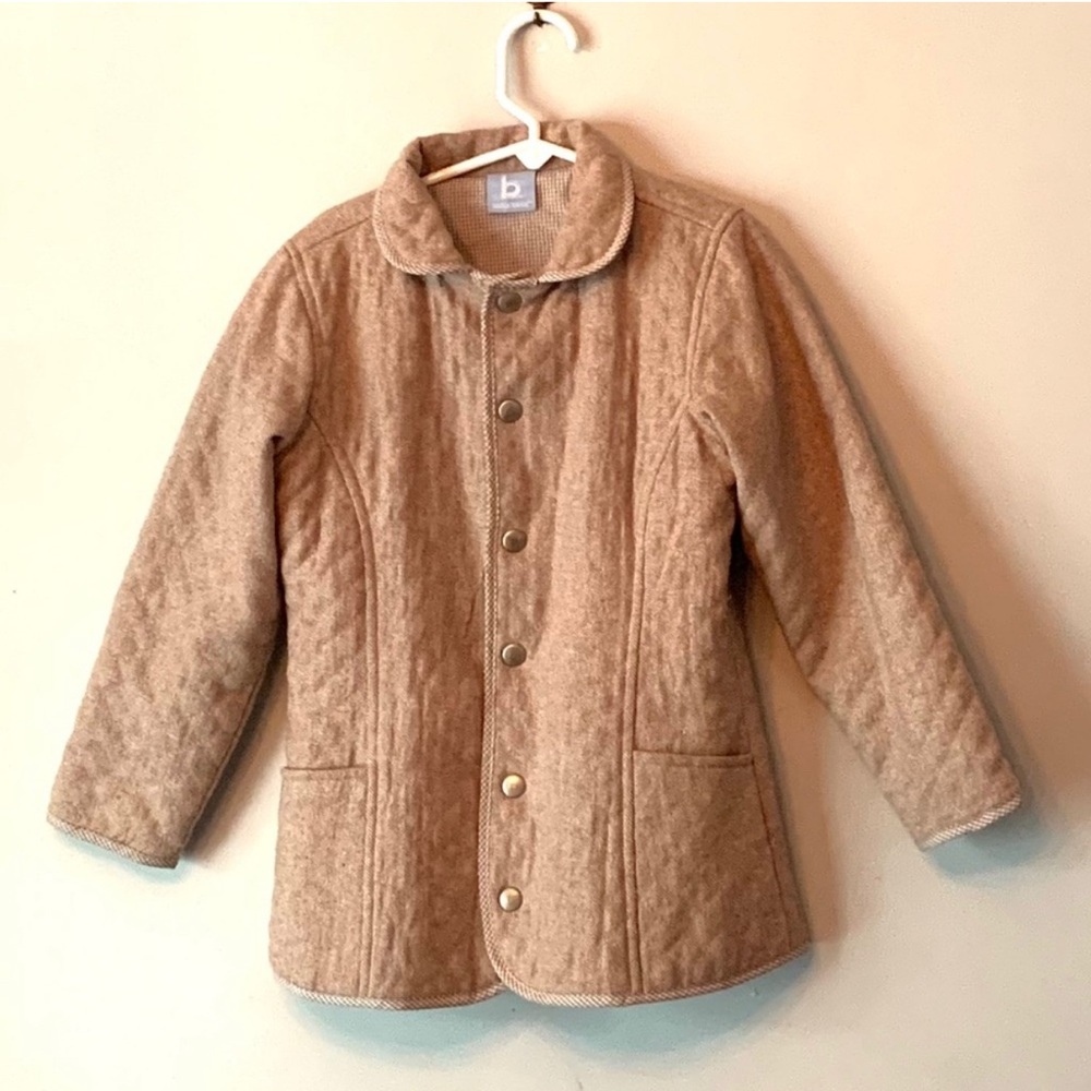 Bella Bliss Brown Quilted Peacoat Tweed Herringbone Peplum Size 4 Like New